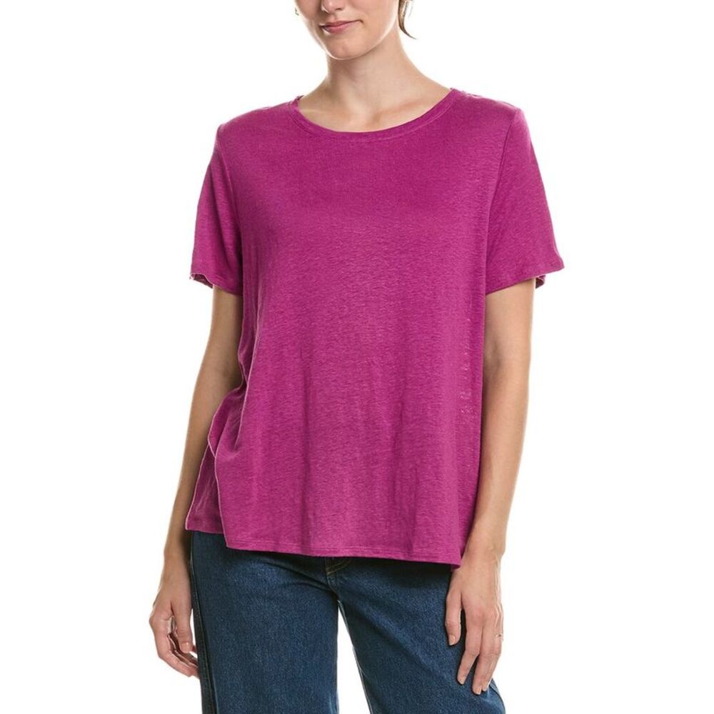 Eileen Fisher Womens Crew Linen T-Shirt, Purple